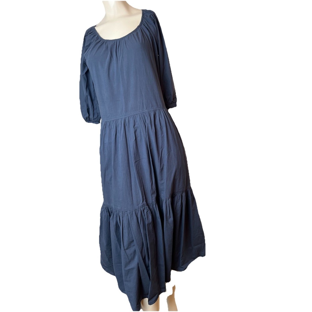 PINCH Anthropologie BLUE Tiered MIDI DRESS SIZE Small Ruffle Hem Tiers NO BELT